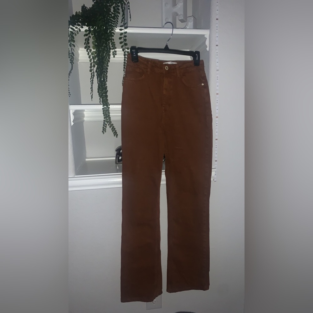 Zara straight leg brown baggy jeans